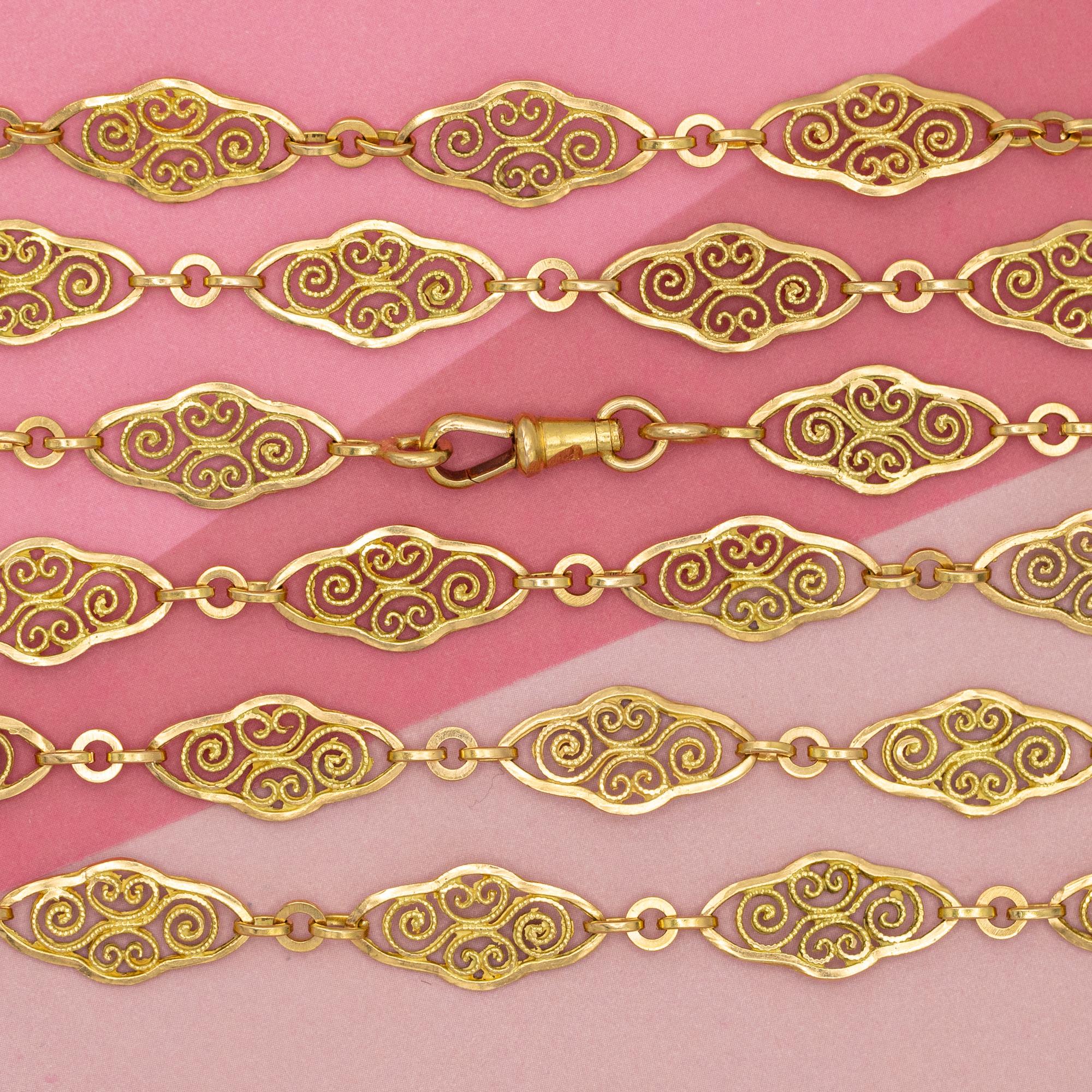 French Antique Sautoir - 18K solid gold Victorian chain Necklace - 61 inch 1