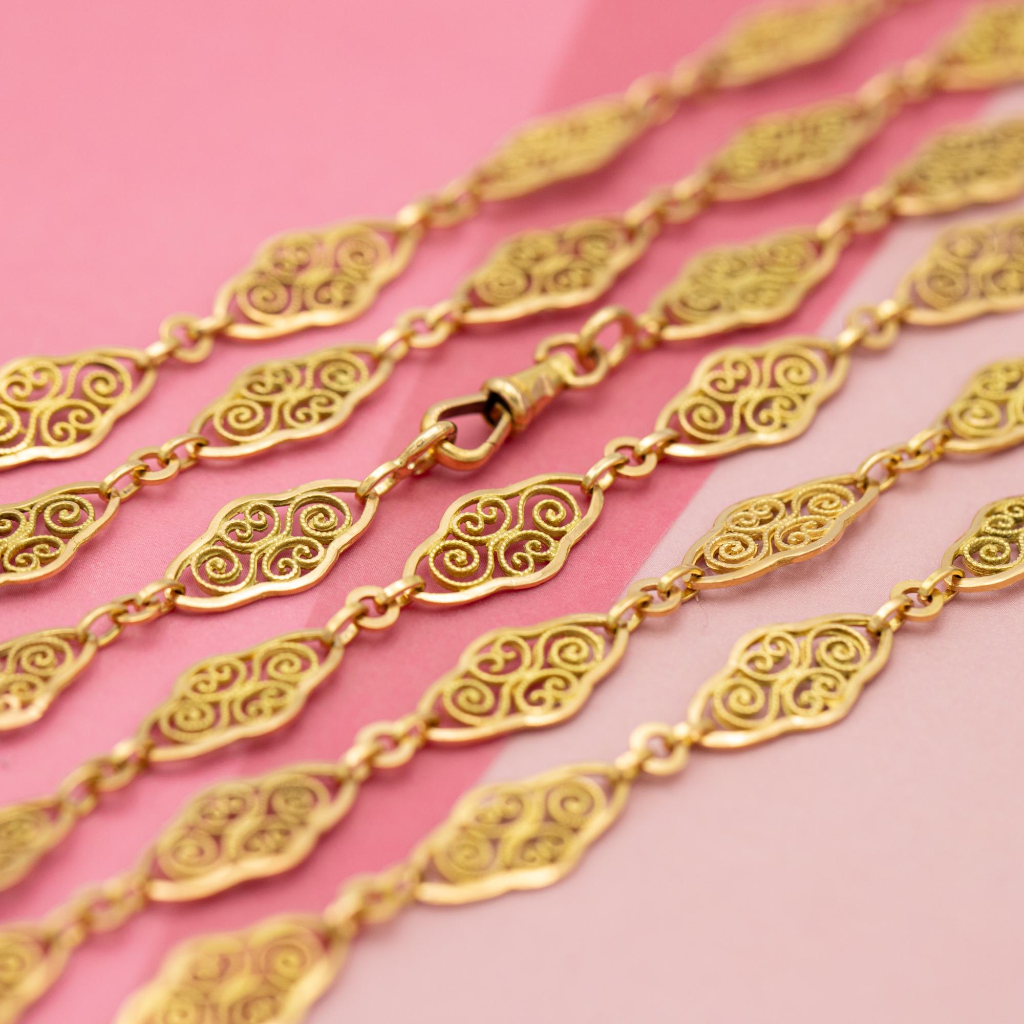 French Antique Sautoir - 18K solid gold Victorian chain Necklace - 61 inch 2
