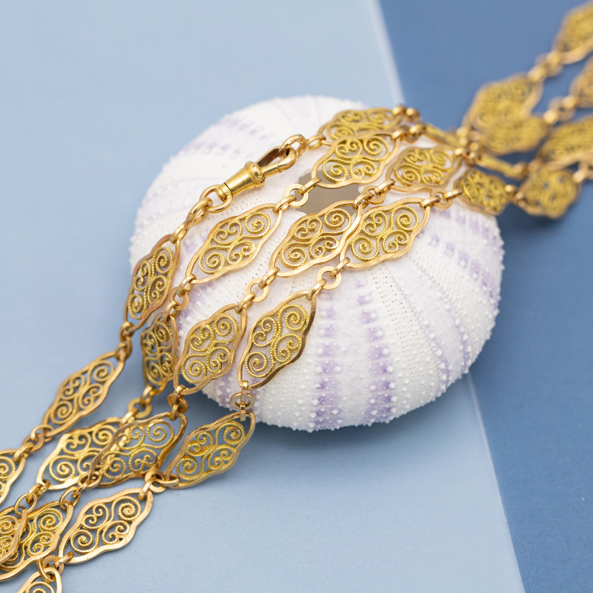 French Antique Sautoir - 18K solid gold Victorian chain Necklace - 61 inch 4