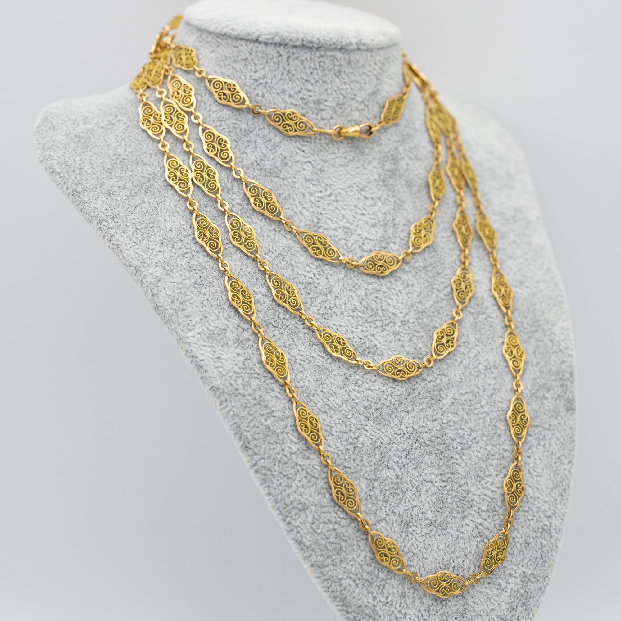 French Antique Sautoir - 18K solid gold Victorian chain Necklace - 61 inch 6