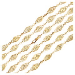 French Antique Sautoir - 18K solid gold Victorian chain Necklace - 61 inch