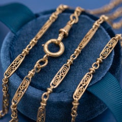 French Antique Sautoir - 18K solid gold Victorian chain Necklace - 61.4 inch