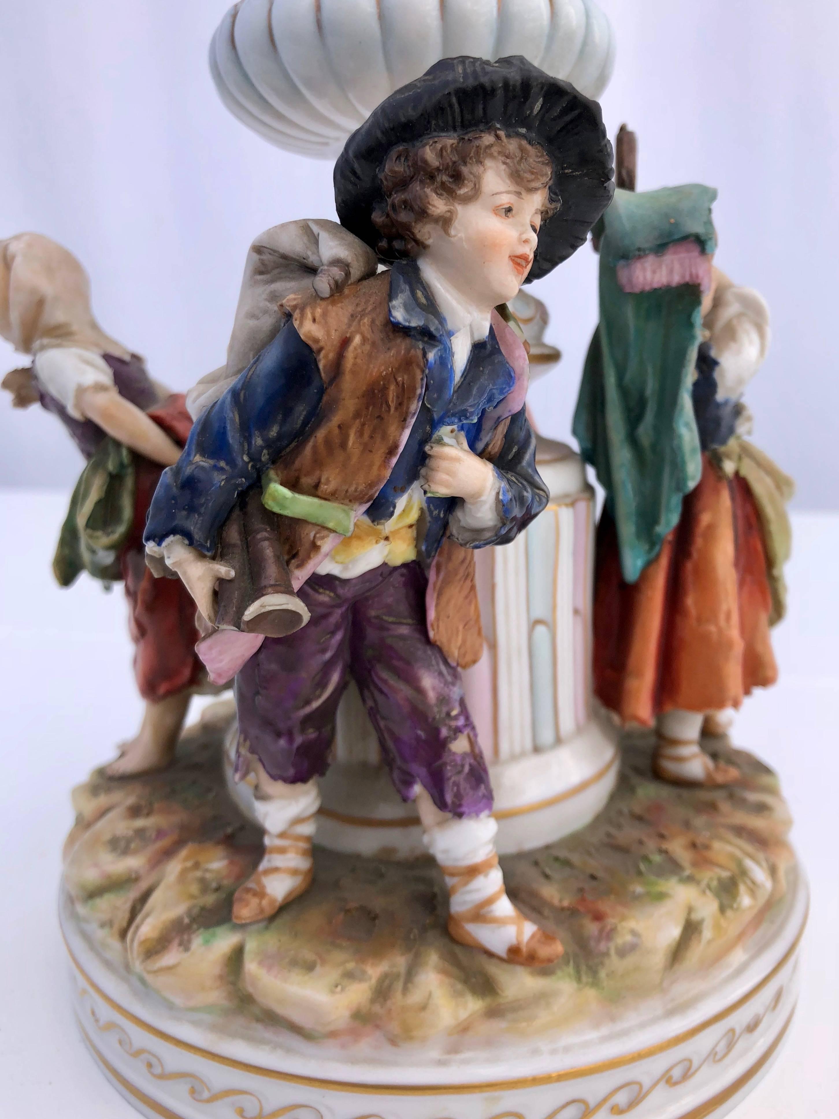 Louis XVI French Antique Saxe Porcelain Figurine Group of Four Children, 1800s For Sale