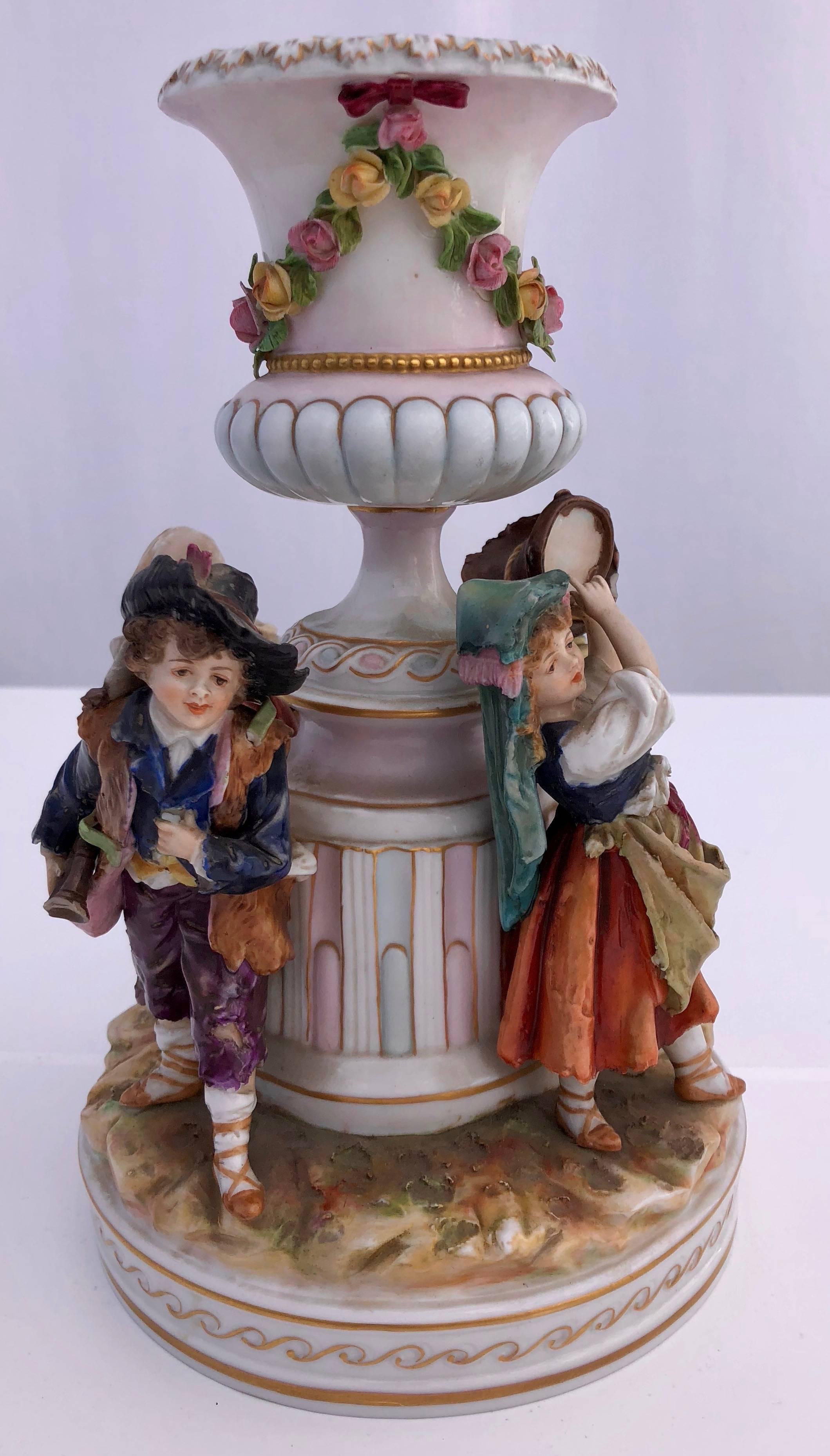 German French Antique Saxe Porcelain Figurine Group of Four Children, 1800s For Sale