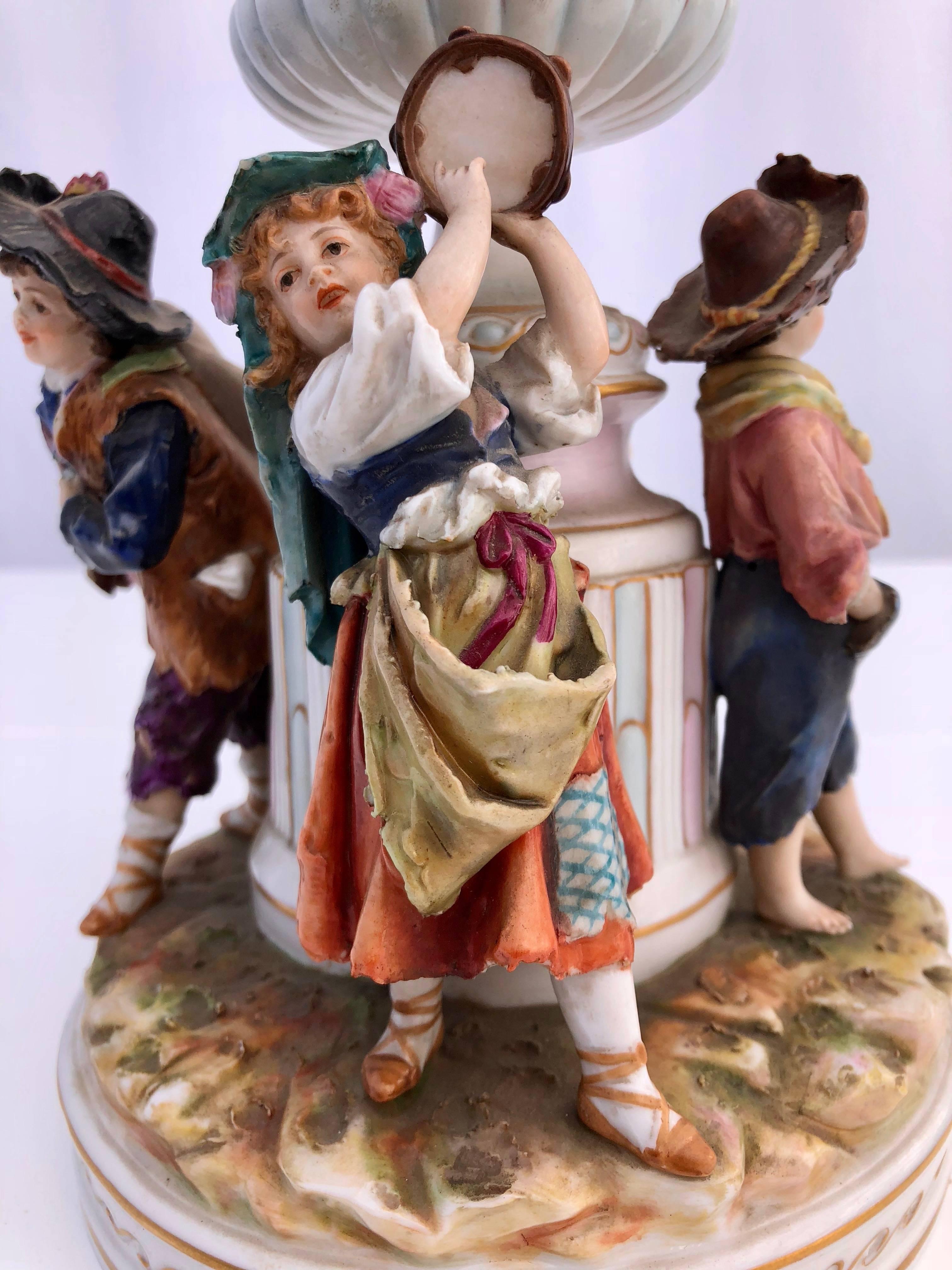 Hand-Painted French Antique Saxe Porcelain Figurine Group of Four Children, 1800s For Sale