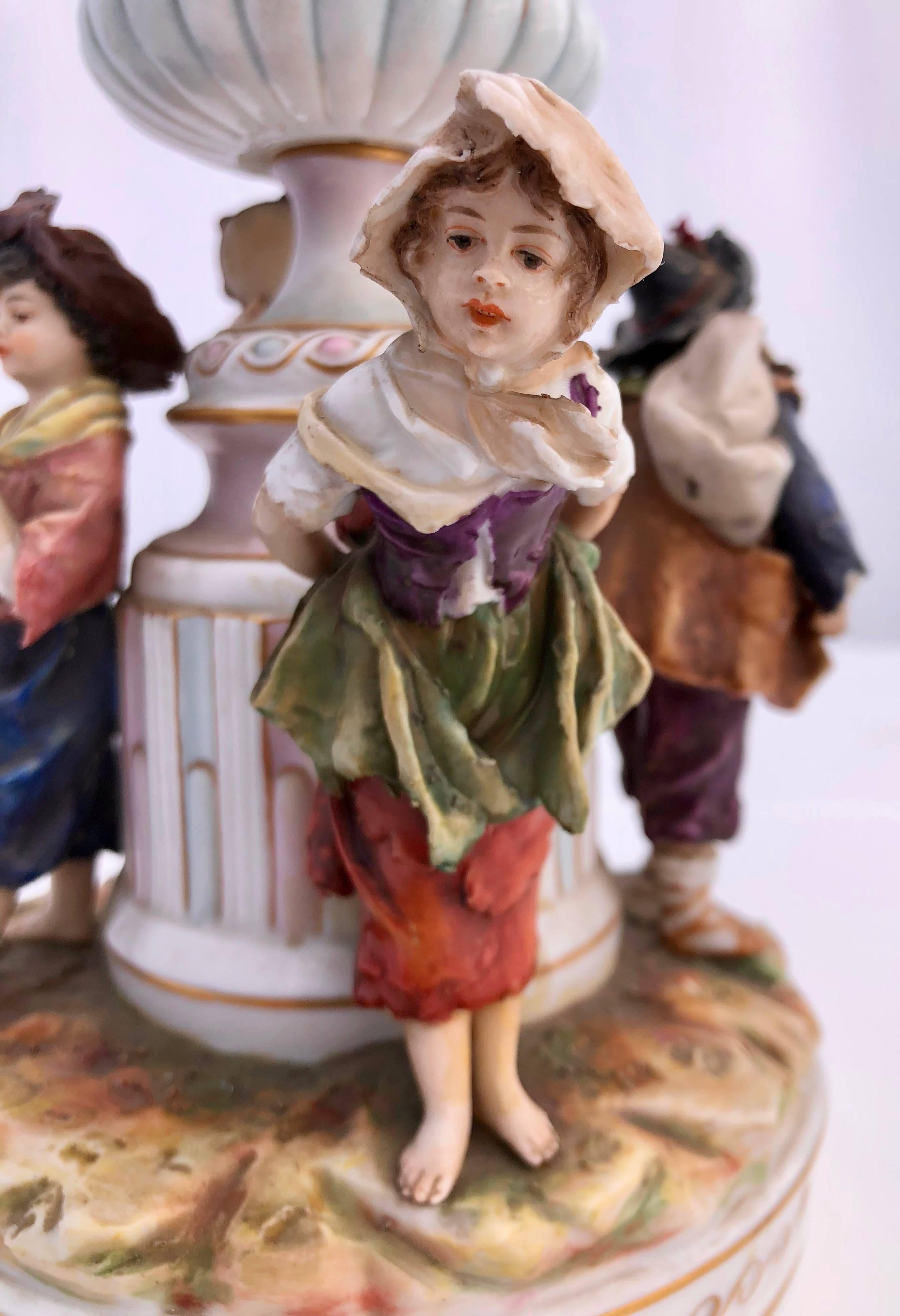 French Antique Saxe Porcelain Figurine Group of Four Children, 1800s In Good Condition For Sale In Petaluma, CA