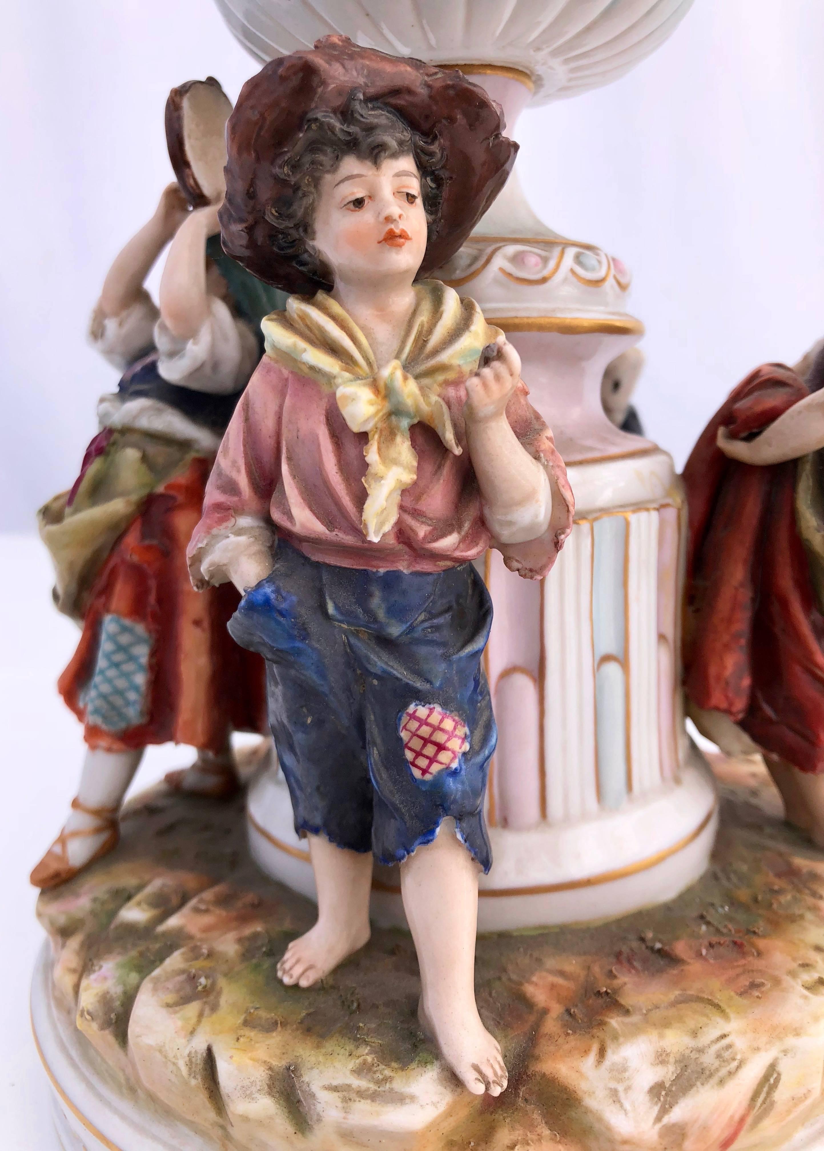 19th Century French Antique Saxe Porcelain Figurine Group of Four Children, 1800s For Sale