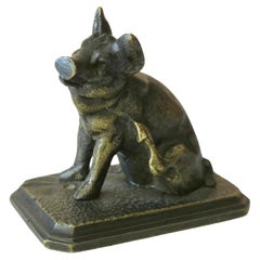 French Antique Seated Pig Bronze Figurine by Christophe Fratin, 1830-1840