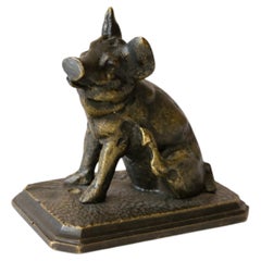 French Antique Seated Pig Bronze Figurine by Christophe Fratin, 1830-1840