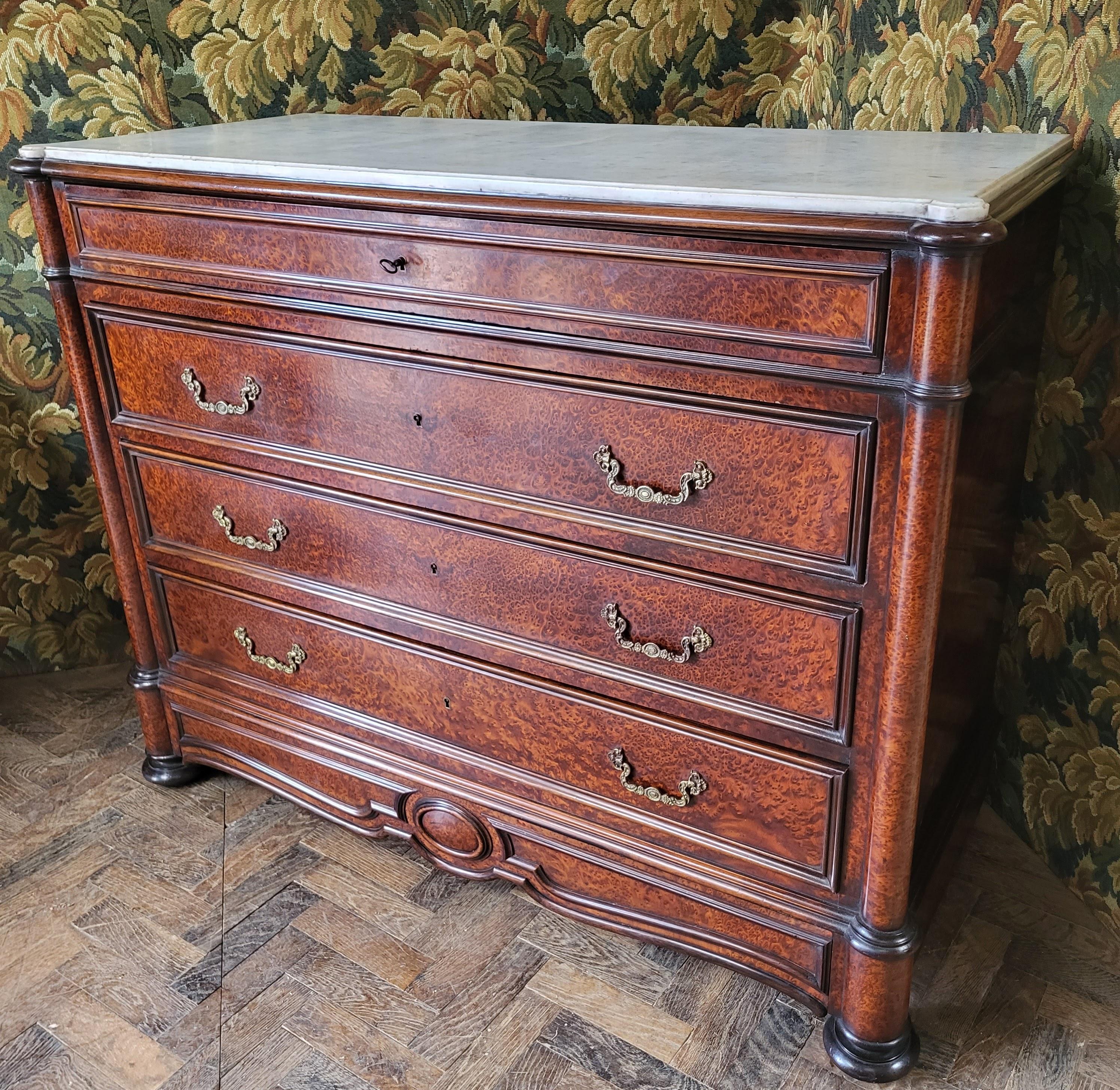 Veneer French antique secretaire commode For Sale