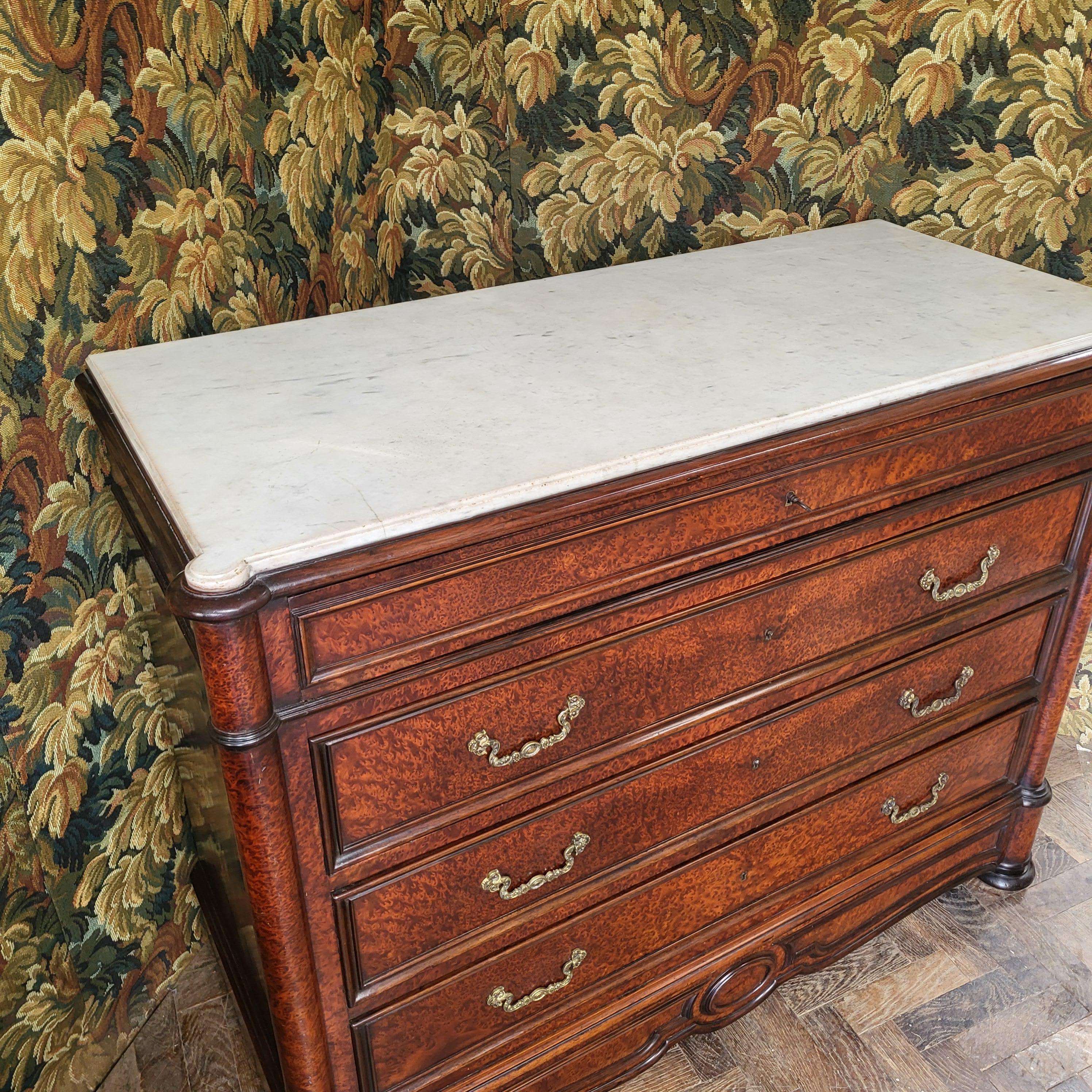 Yew French antique secretaire commode For Sale