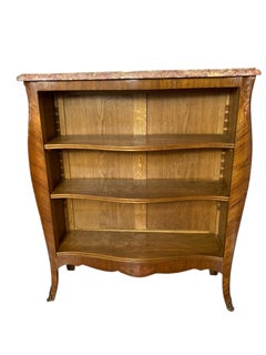 Antique French Serpentine adjustable Shelf Open Bookcase Marble Top