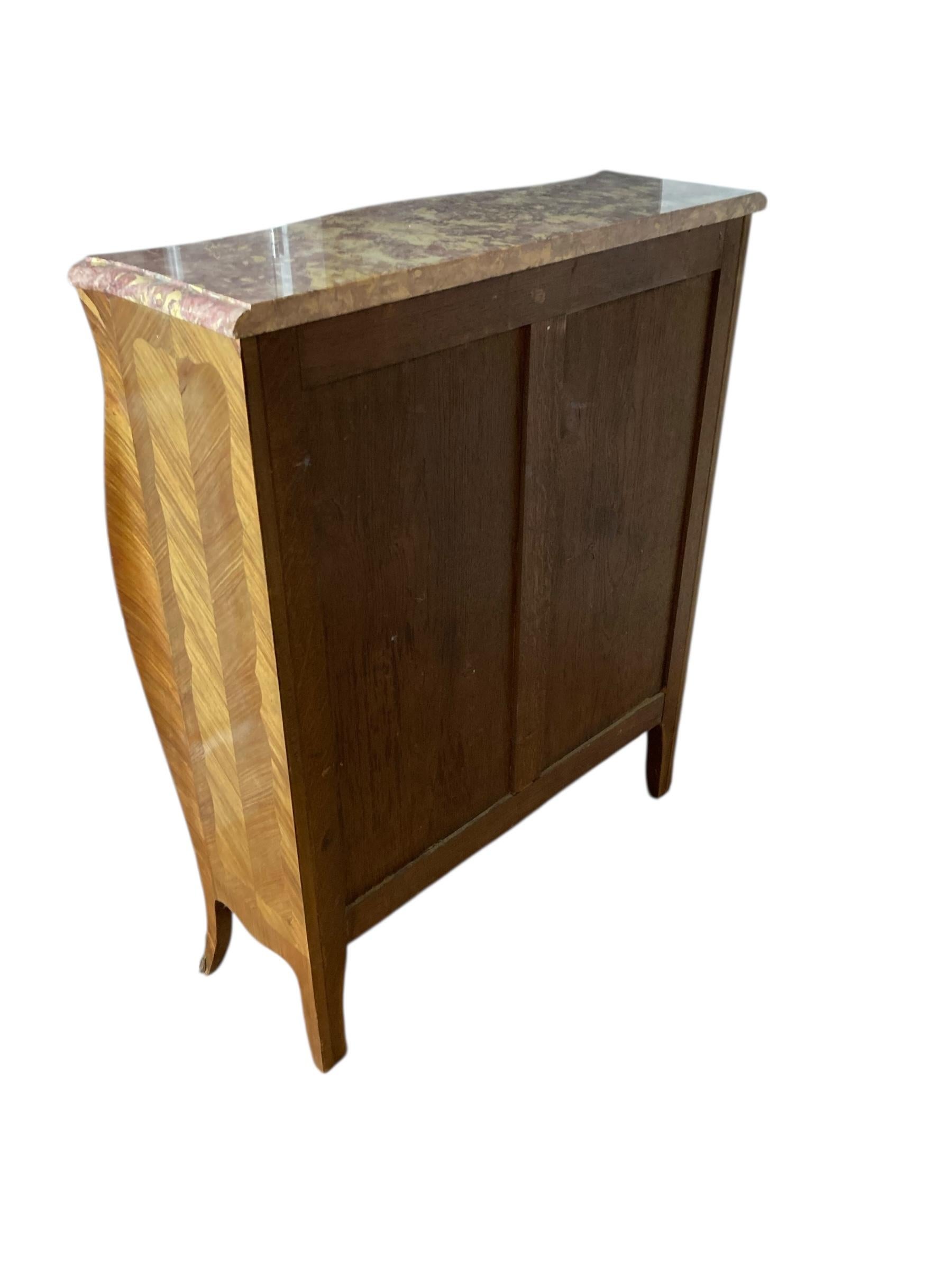 Early 20th Century French Antique Serpentine adjustable Shelf Open Bookcase Marble Top For Sale