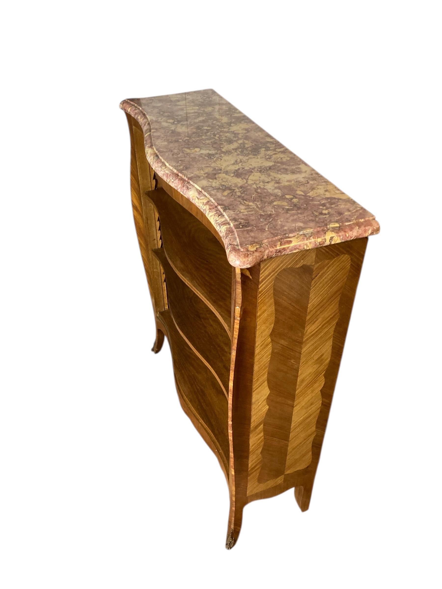 French Antique Serpentine adjustable Shelf Open Bookcase Marble Top For Sale 2