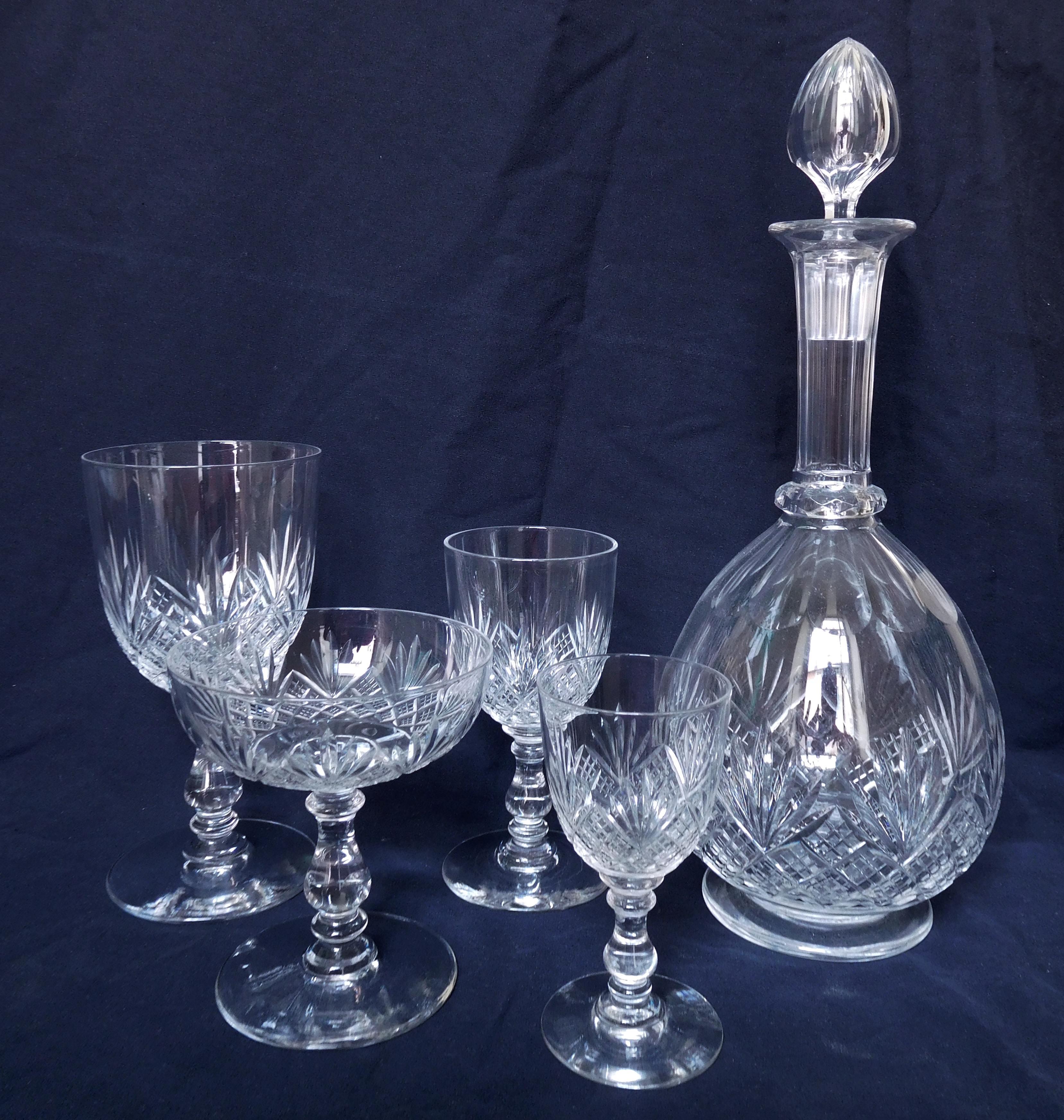 Crystal French antique set of 3 Baccarat crystal glasses - France - Douai model For Sale
