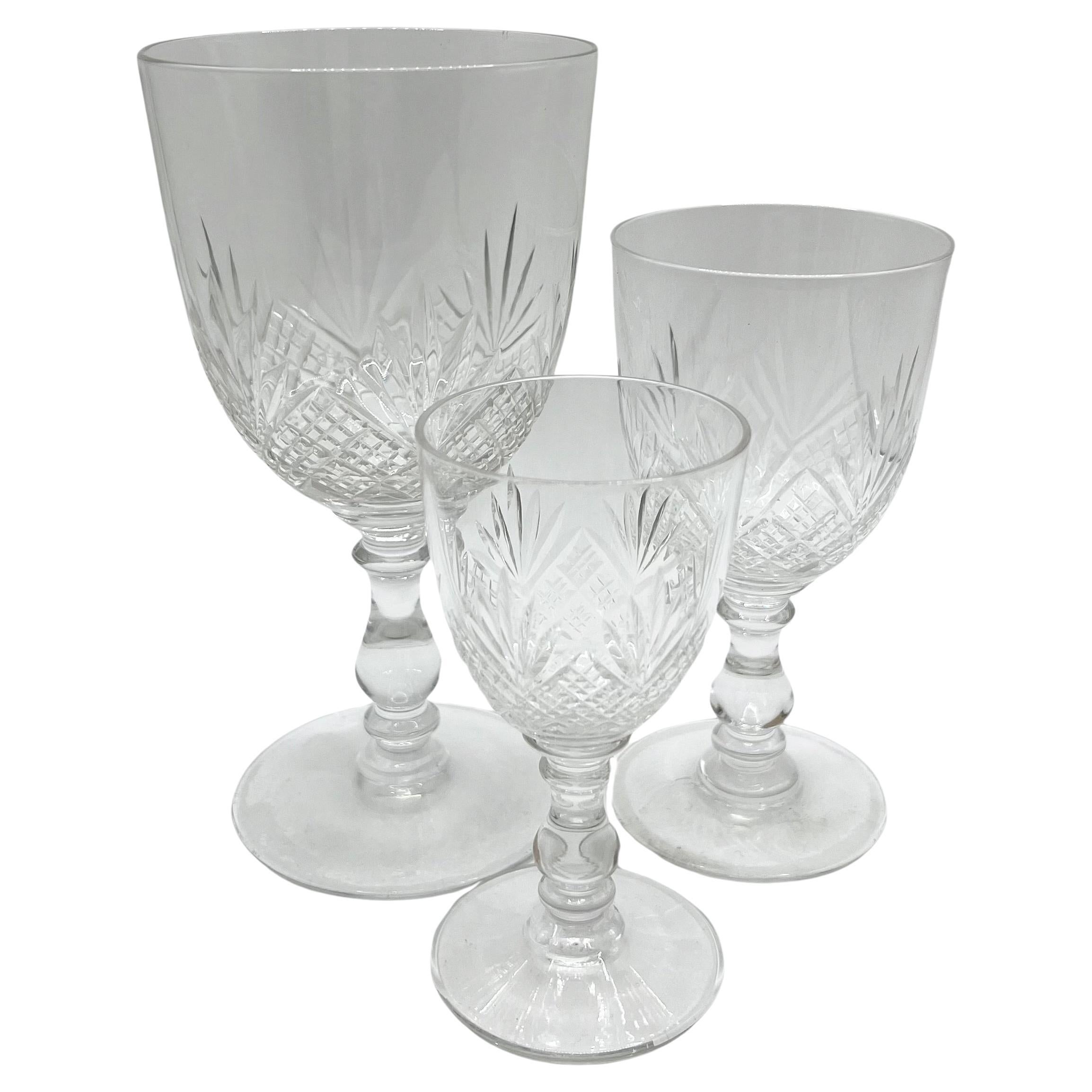 French antique set of 3 Baccarat crystal glasses - France - Douai model For Sale