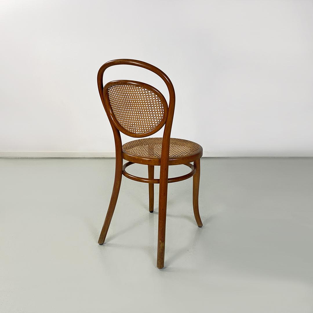 Early 20th Century French Antique Set of Six Beech and Vienna Straw Thonet Chairs, with Brand 1900s
