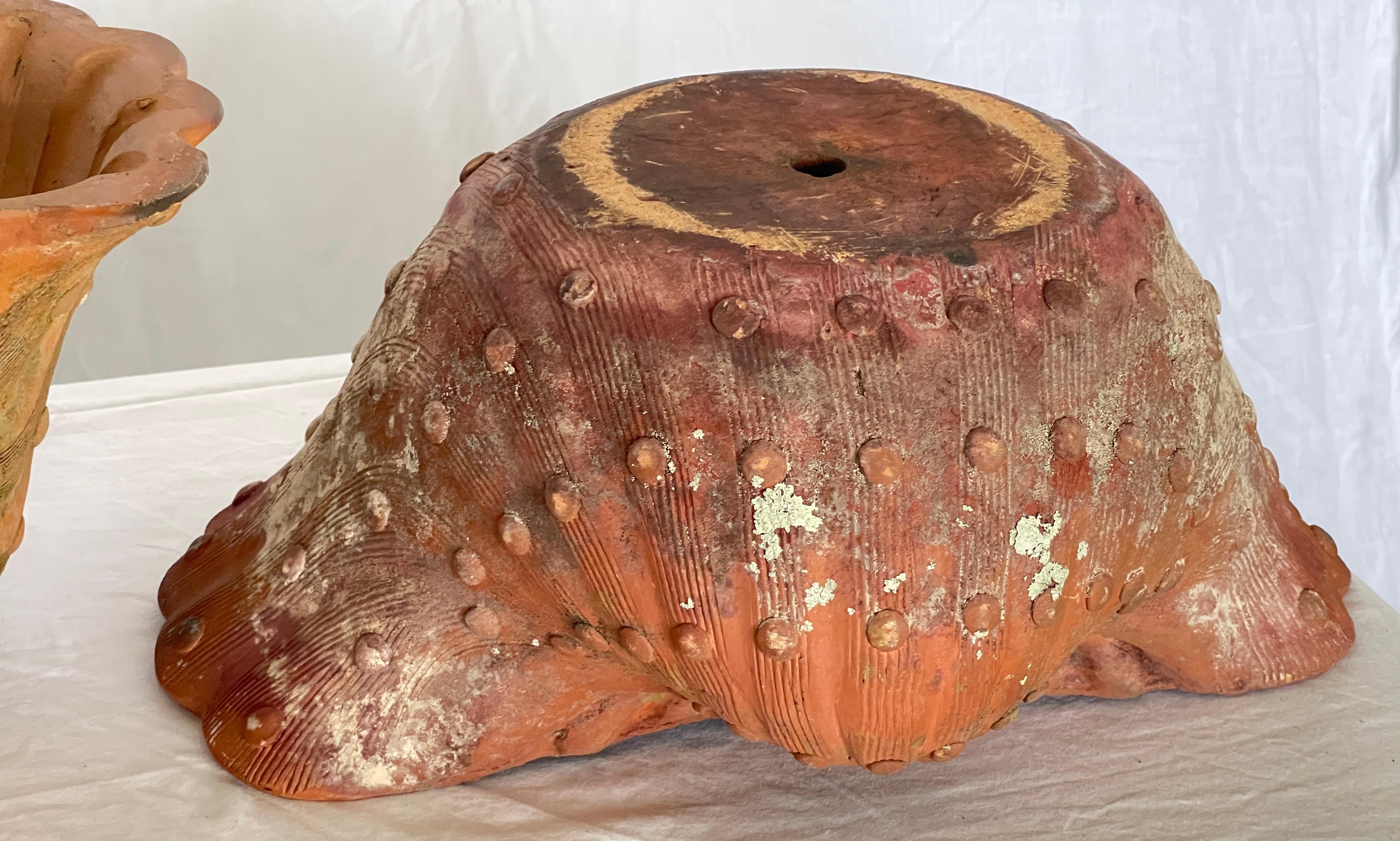 French Antique Set of Three Terracotta Large Shell Planters, 1940s For Sale 13