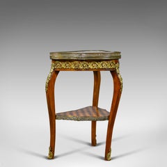 French Antique Side Table, Two-Tier Birch Ormolu Marble Top, circa 1900