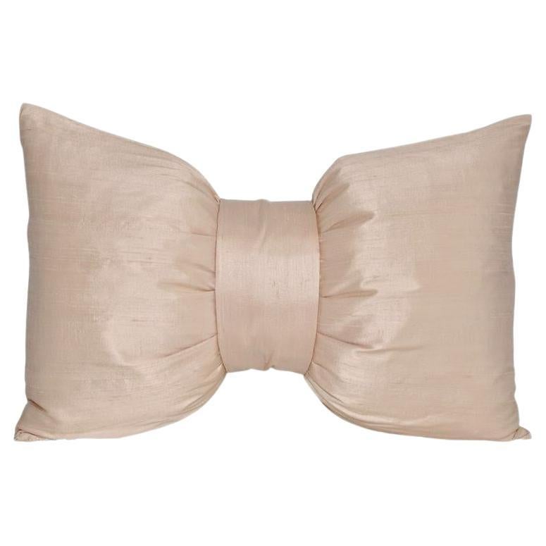 French Antique Silk Bow Pillow Champagne Colour Cushion For Sale