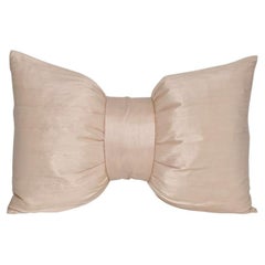 French Antique Silk Bow Pillow Champagne Colour Cushion