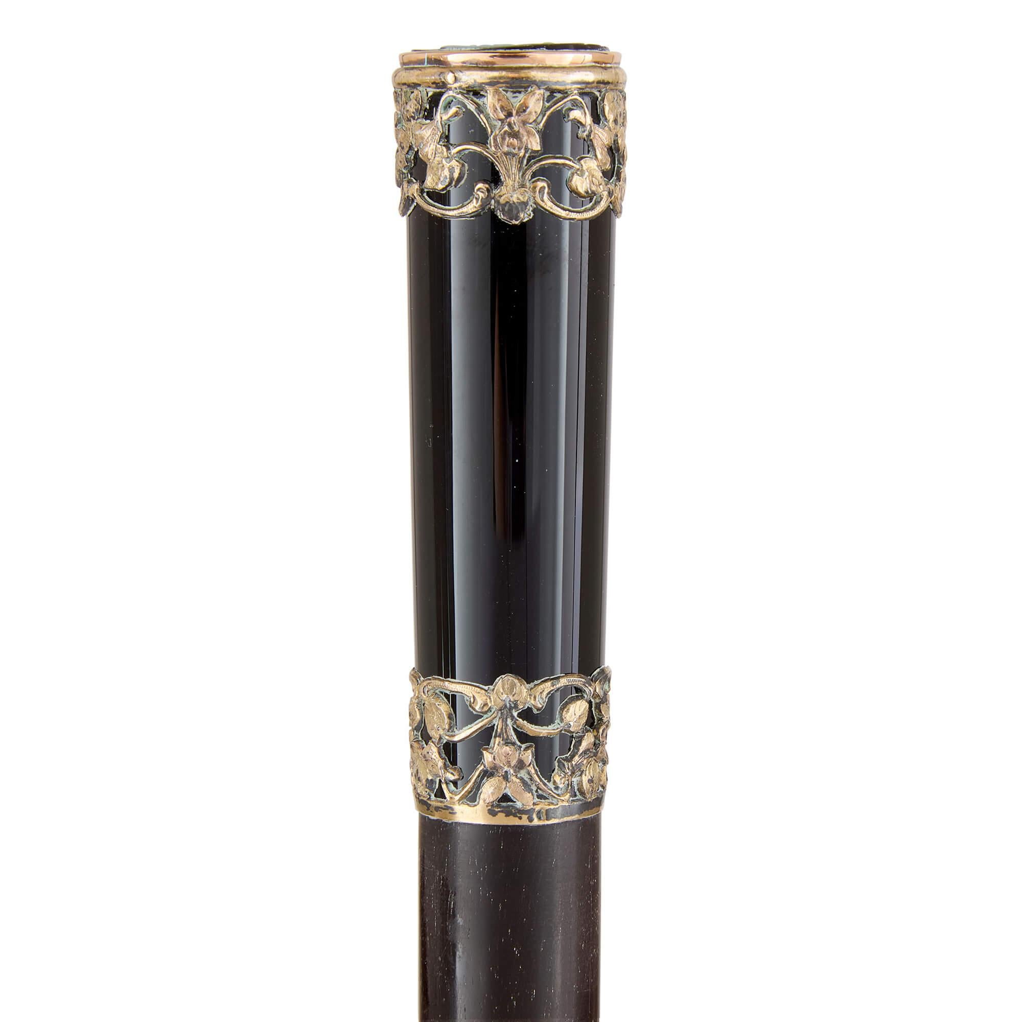Neoclassical French Antique Silver-Gilt and Onyx Cane For Sale