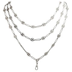 French Antique Silver Long Guard Muff Chain