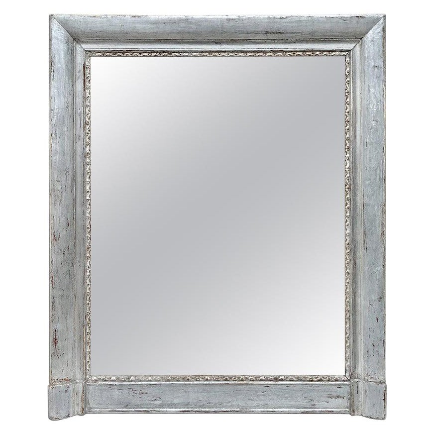 Miroir de cheminée français ancien en bois argenté, XIXe siècle