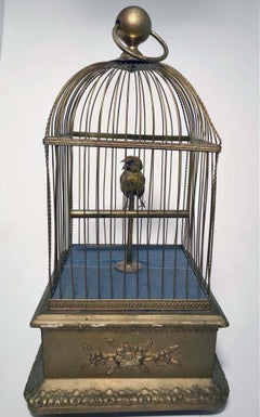French Antique Singing Bird Automaton, Stuffed Finch, 1860