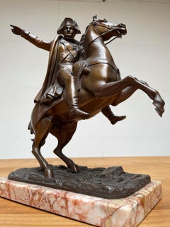 Antique French Scultura in bronzo di Napoleone su cavallo rampante, base in marmo