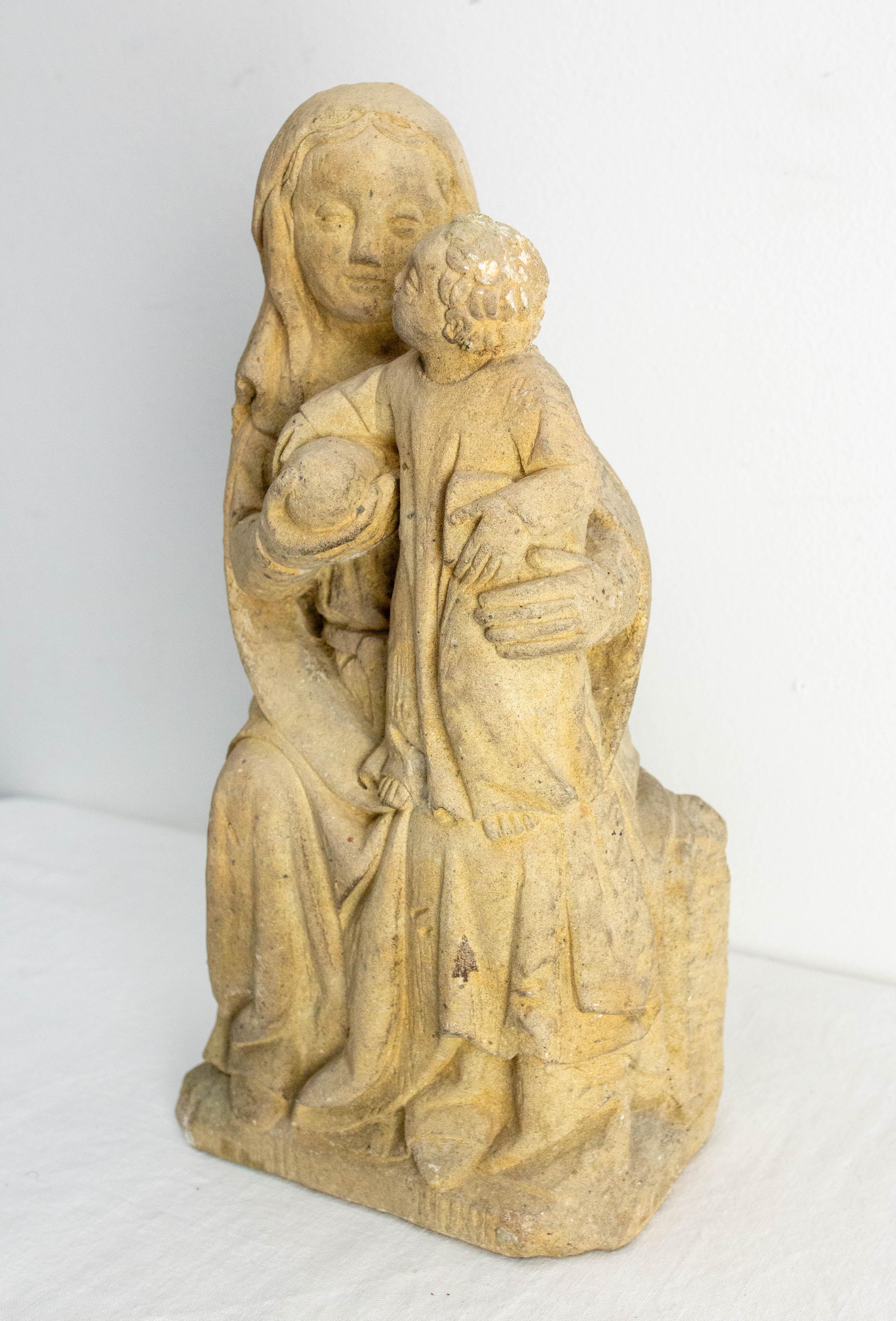 French Antique Statuette Virgin and Child Early 20 th Century In Good Condition For Sale In Labrit, Landes