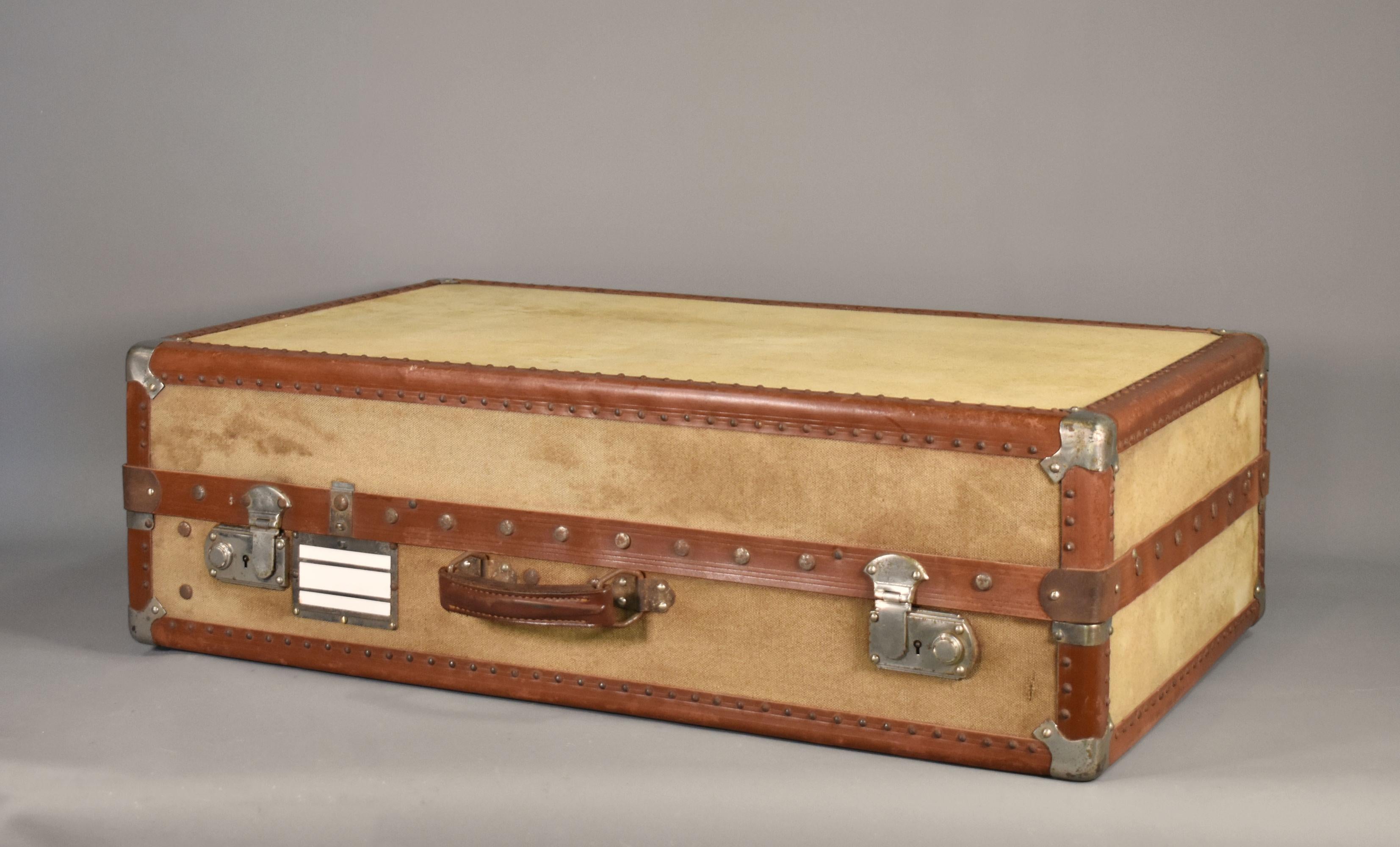 20th Century French Antique Steamer Trunk Suitcase For Sale
