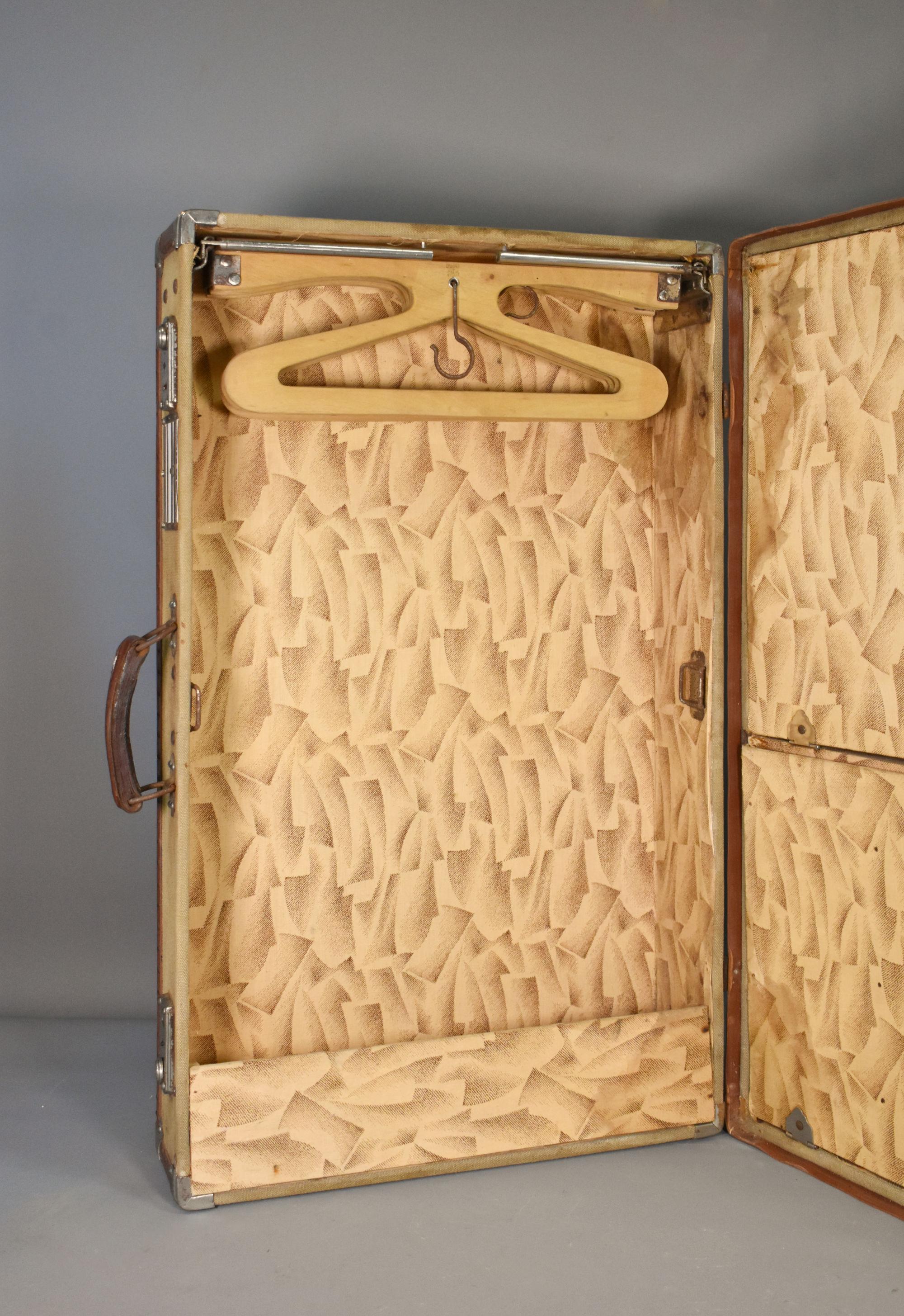 Metal French Antique Steamer Trunk Suitcase For Sale