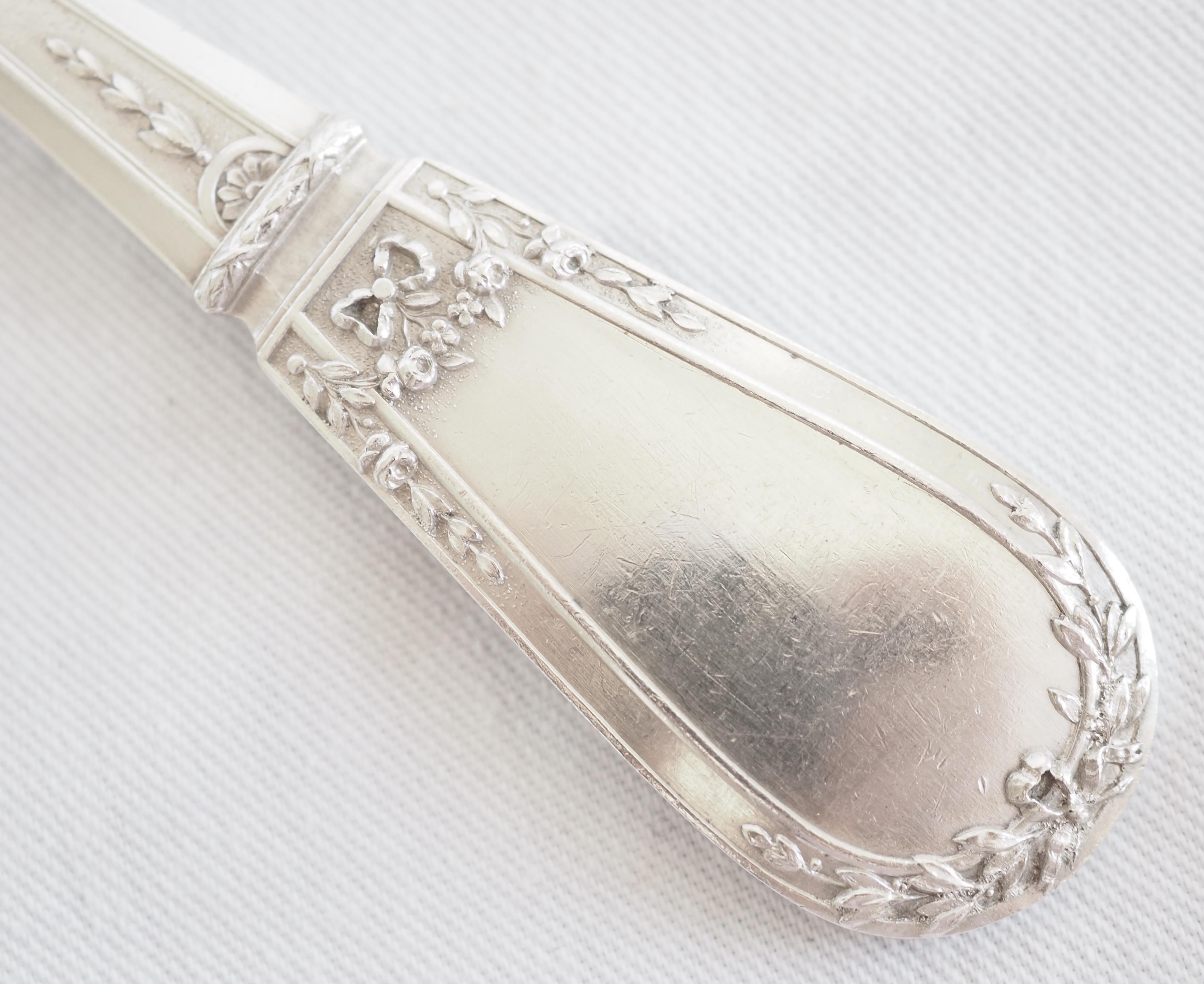 French antique sterling silver dessert flatware - 24 pieces - Louis XVI style For Sale 6