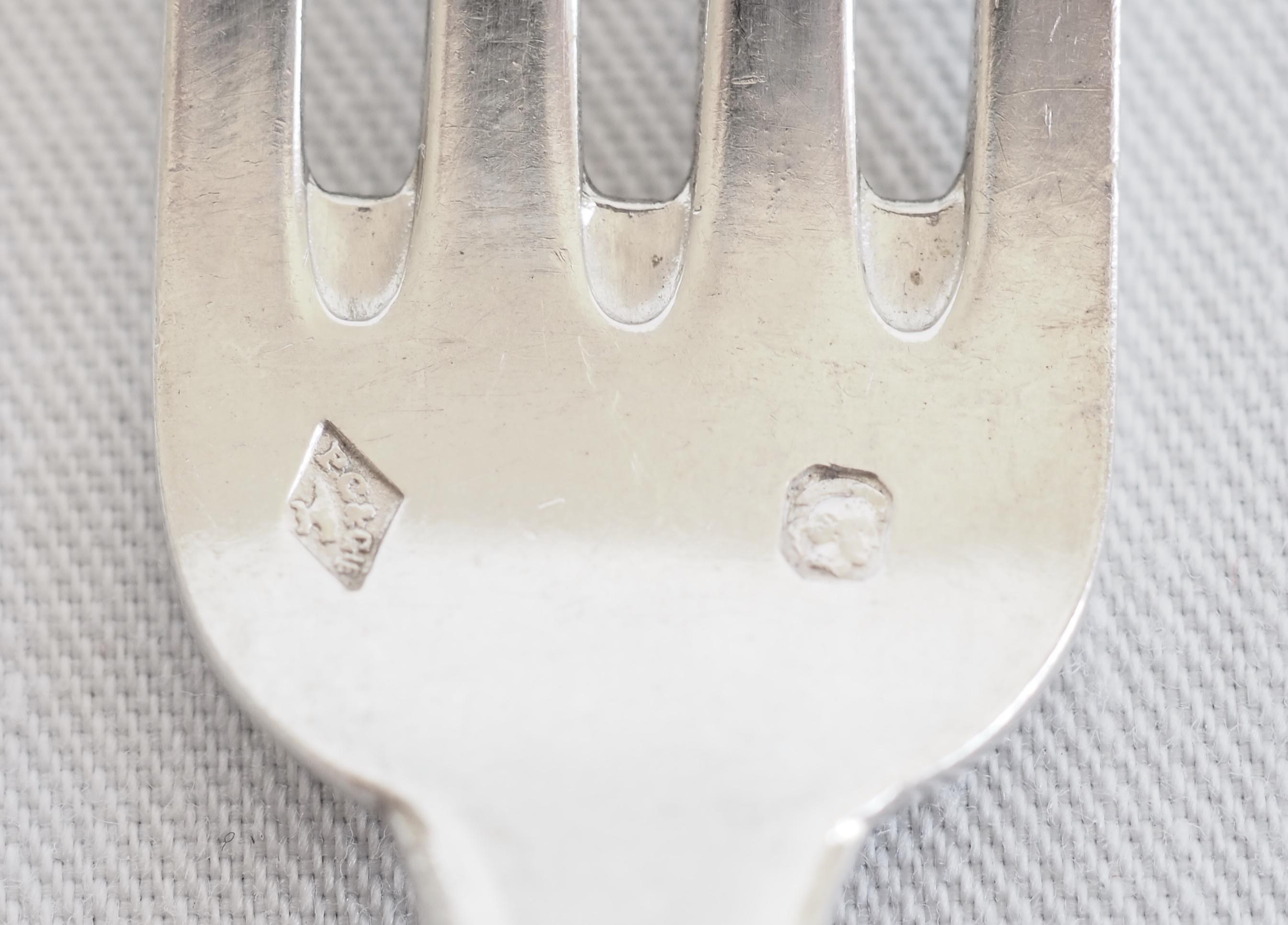 Cubiertos de postre franceses antiguos de plata de ley - 24 piezas - estilo Luis XVI 9