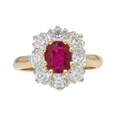 French Antique Style Ruby Diamonds 18 Karat Yellow Gold Daisy Ring