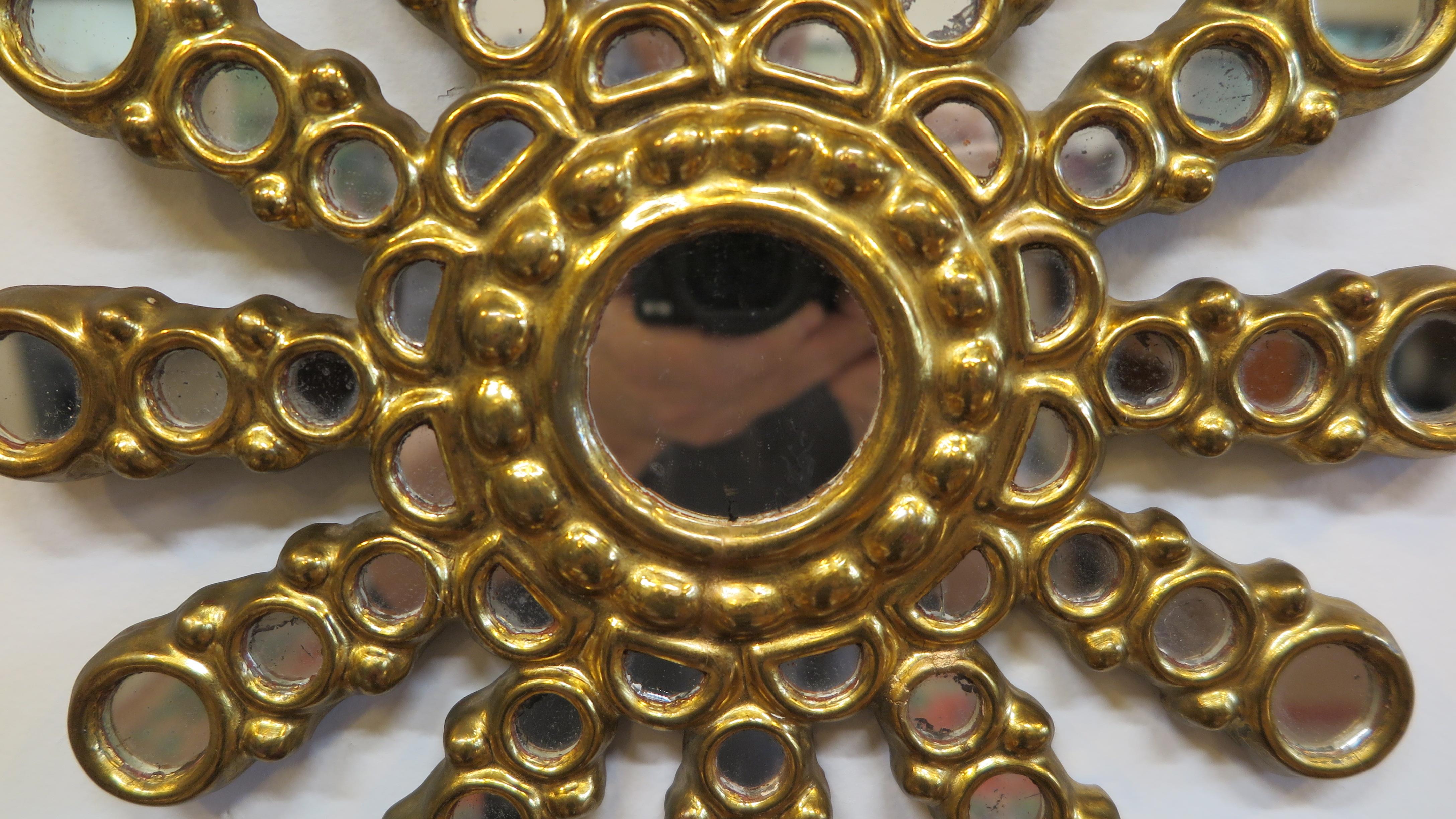 Antiker antiker vergoldeter Spiegel mit Sonnenschliff (Französisch) im Angebot
