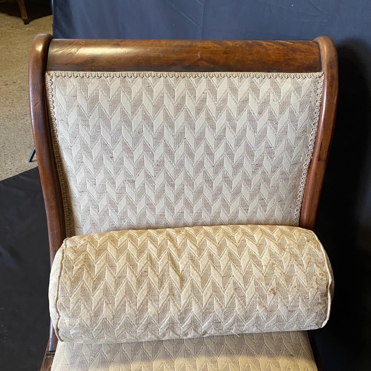 Upholstery French Antique Swan Neck Recamier Chaise Lounge For Sale