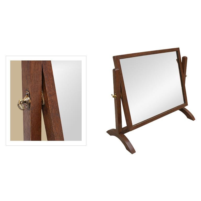 Antique table wooden mirror, circa 1950. Original tilting mirror glass. Antique wood back.