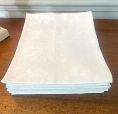 French Antique 24 Napkins in White Linen Damask - 1900 France