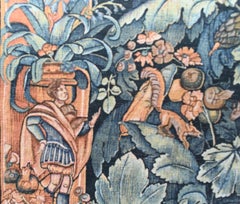 French Antique Tapestry Deer Floral Hand Woven Verdure