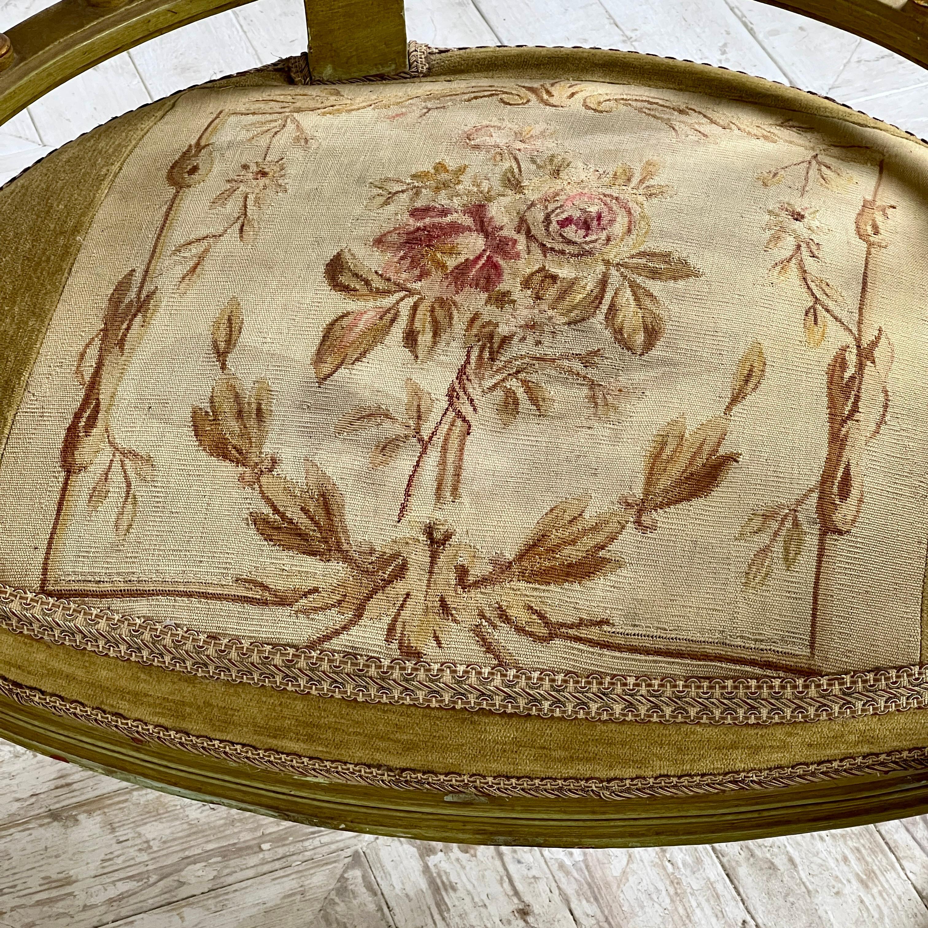 Early 20th Century French Antique Tapestry Love Or Tête-À-Tête Seat