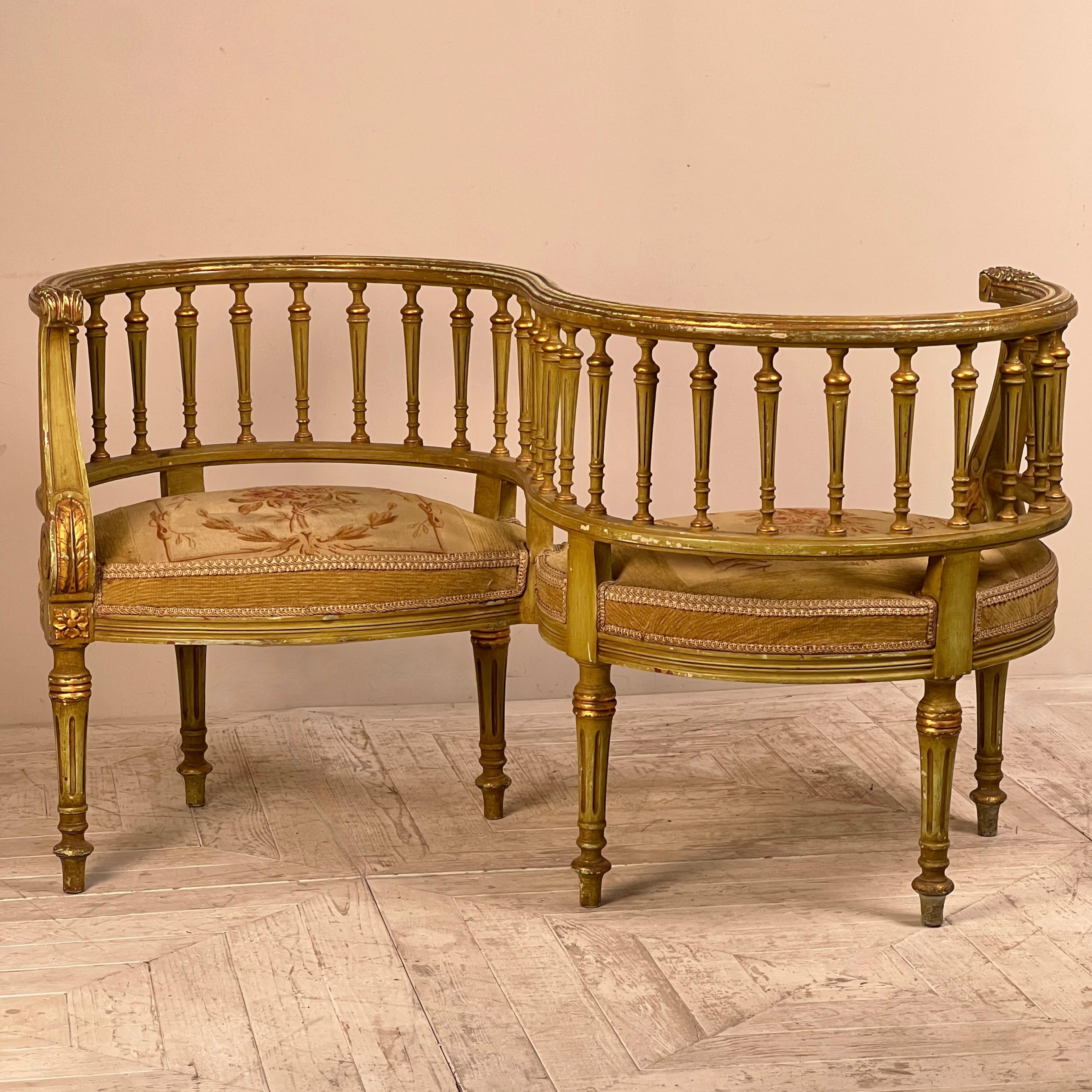Fabric French Antique Tapestry Love Or Tête-À-Tête Seat