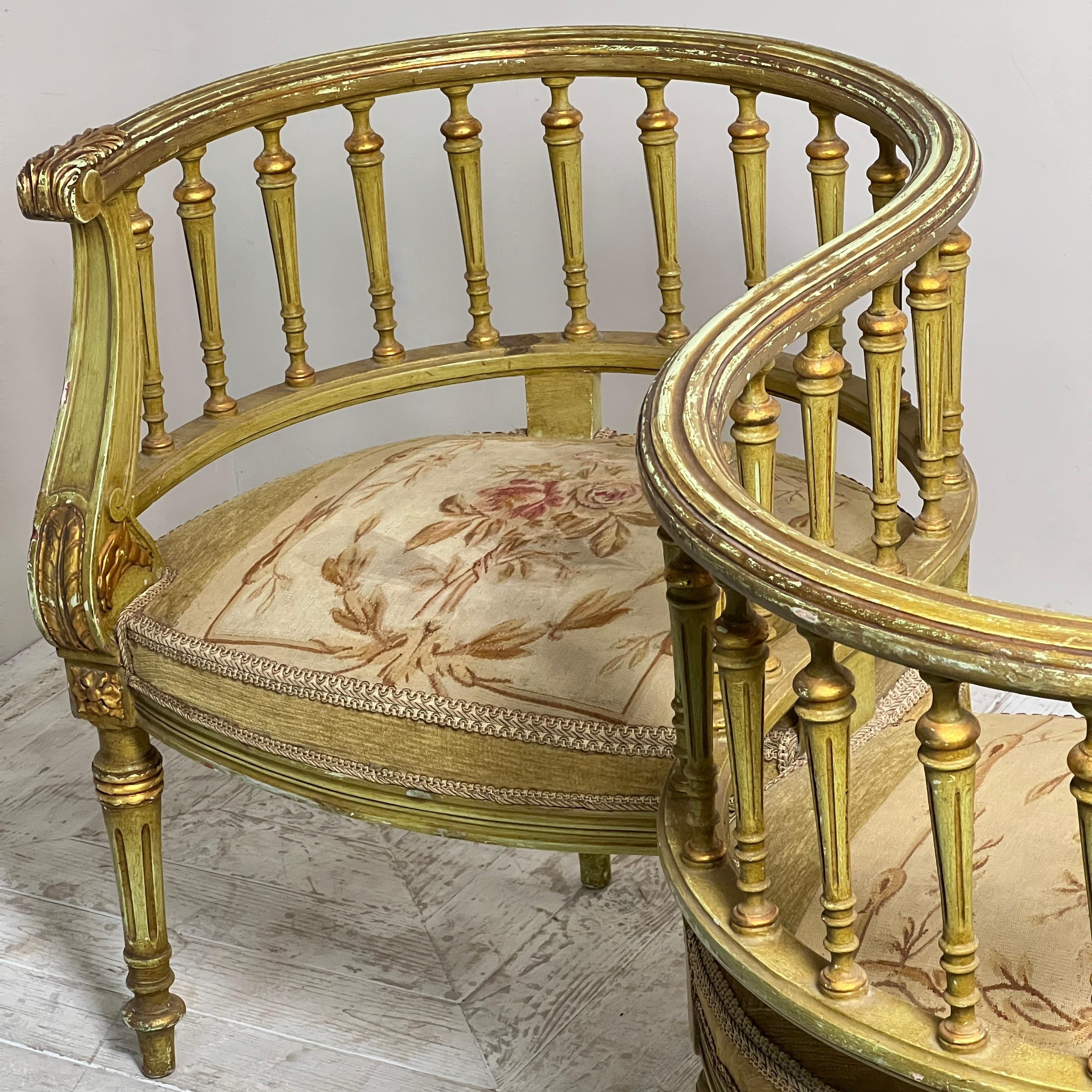 French Antique Tapestry Love Or Tête-À-Tête Seat 1