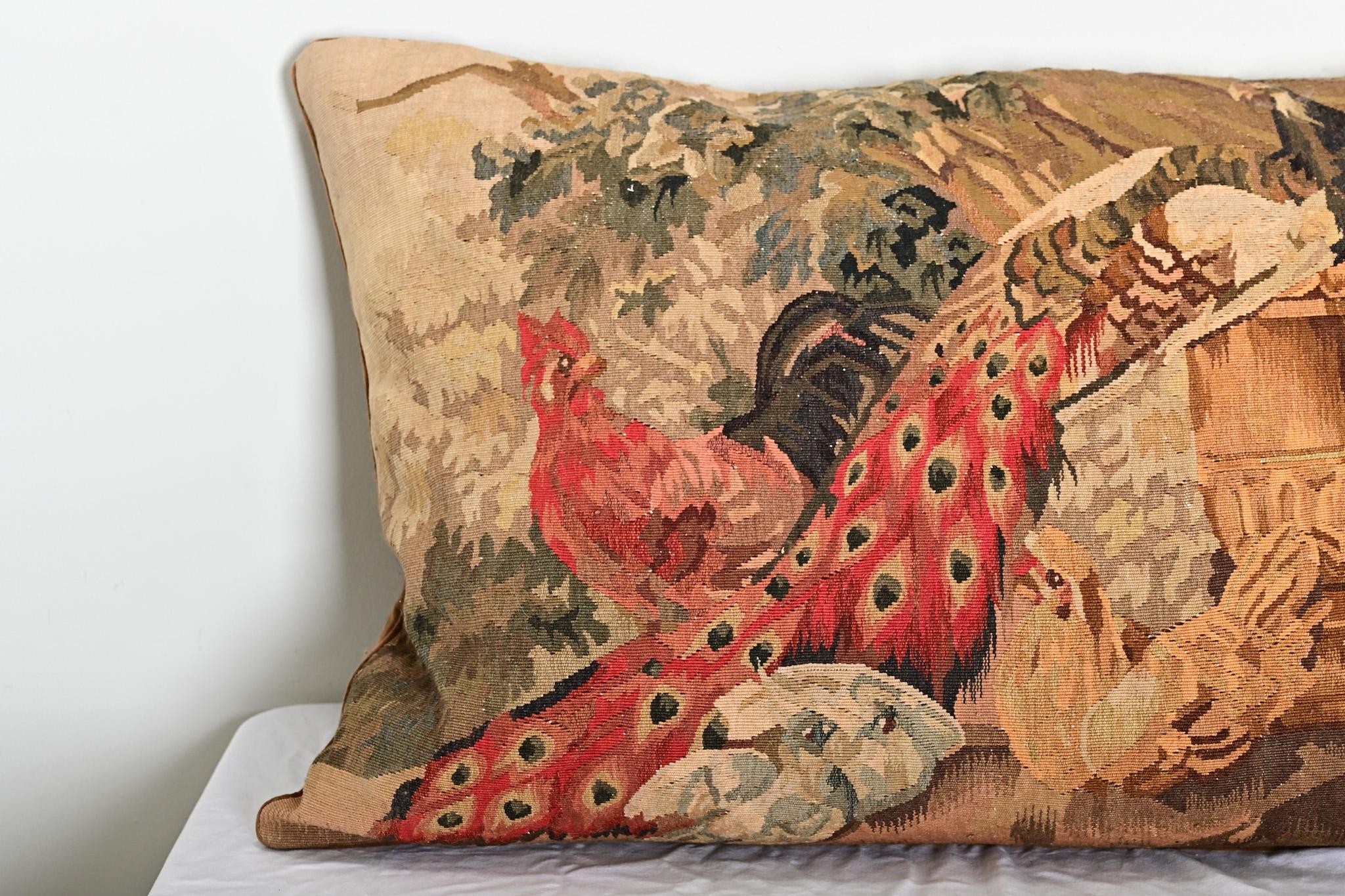 French Antique Tapestry on New Custom Cushion In Good Condition For Sale In Baton Rouge, LA