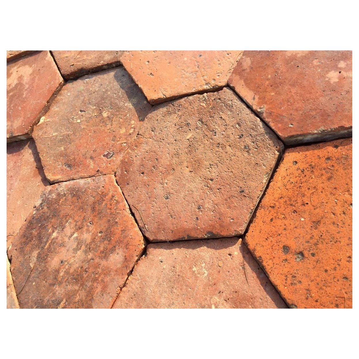 French Antique Terra-cotta Flooring, Authentic 18th Century from France, 1700s. For Sale