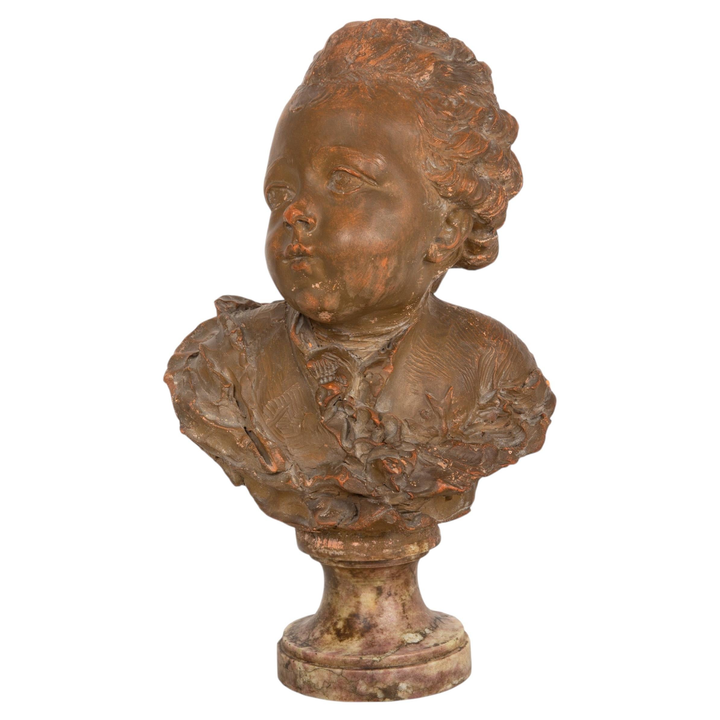 Busto francés antiguo de terracota del Compte d'Artois por Fernand Cianciani en venta