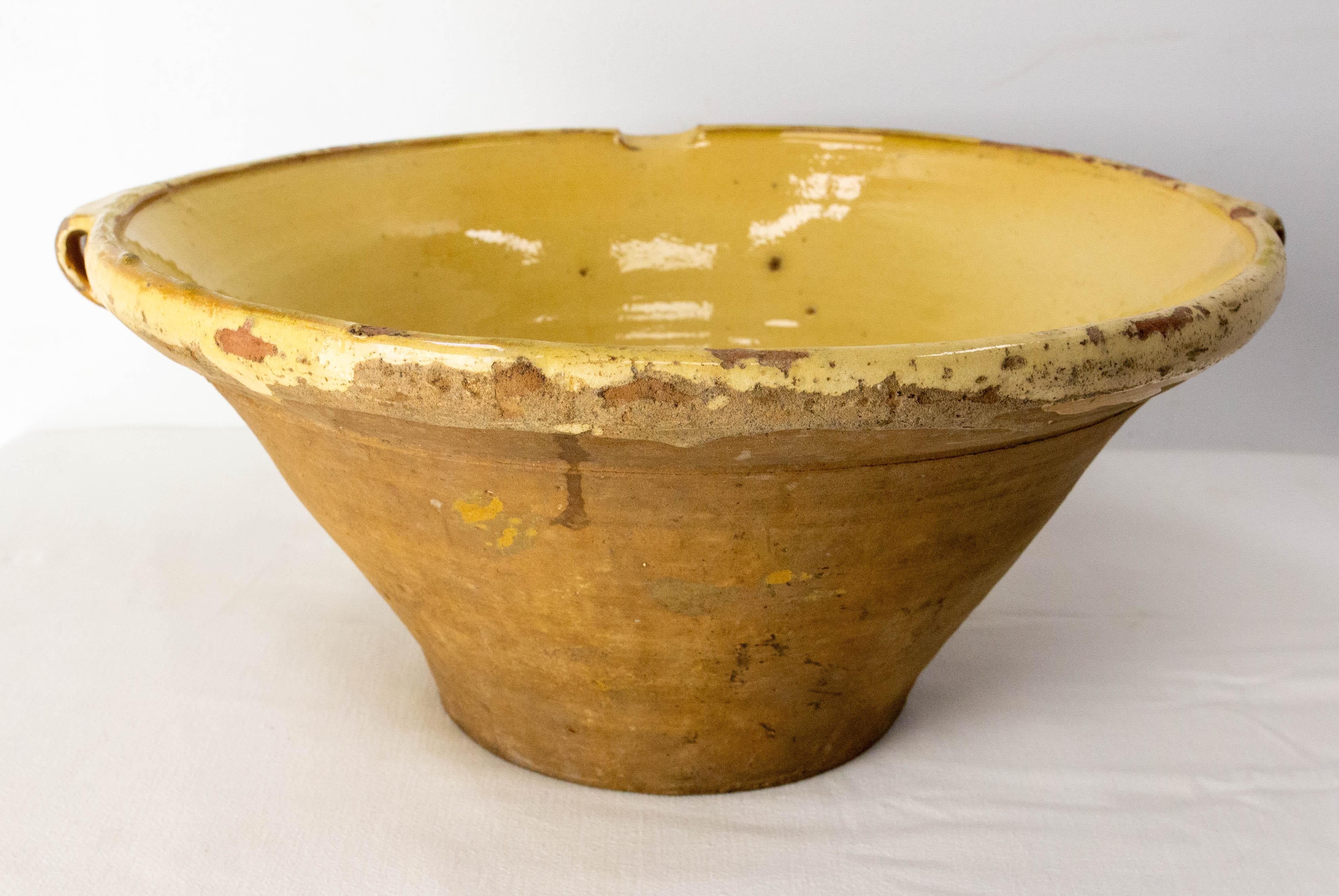 French Antique Terracotta Confit Tian or Bowl Glazed In Good Condition In Labrit, Landes