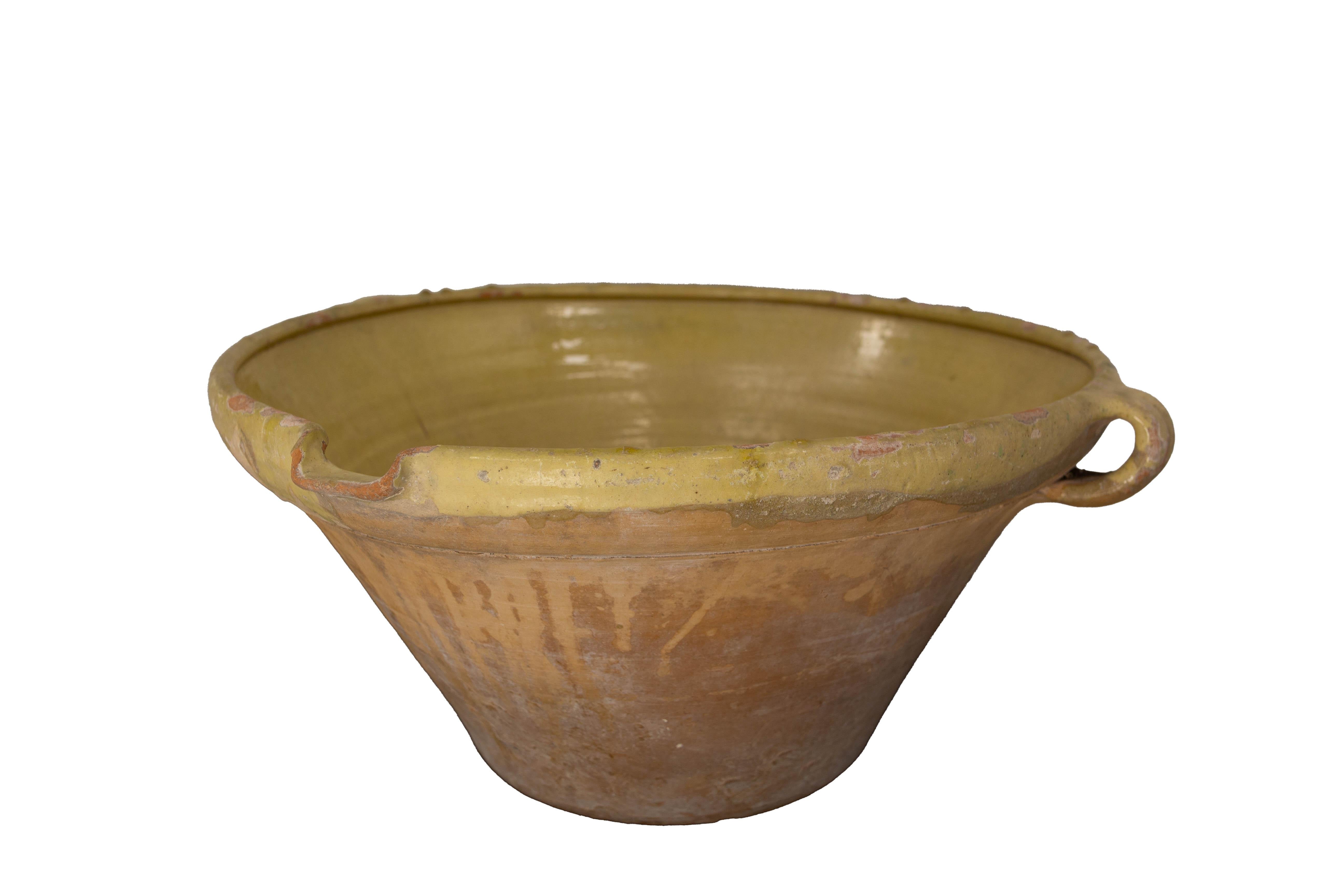 French Antique Terracotta Confit Tian or Bowl Glazed In Good Condition In Labrit, Landes