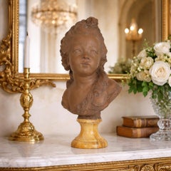 French Antique Terracotta Sculpture Bust of Comtesse D’Artois by Fernand Cian